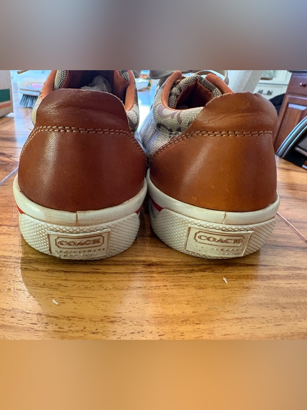 Size 7 Coach Tan/Brown Signature Canvas designer Sneakers with White Toe womens - Picture 5 of 11